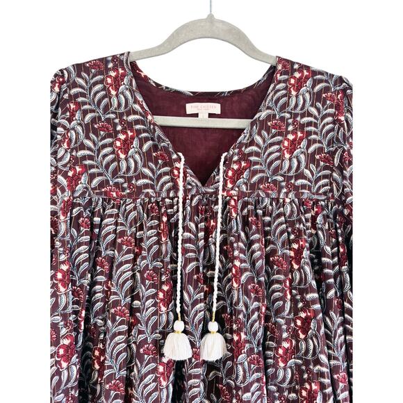 PINK CHICKEN BLOCK PRINT FLORAL EMPIRE WAIST MIDI DRESS - Picture 2 of 5